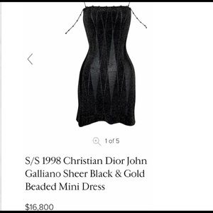 Christian Dior Sheer Black & Gold Beaded Mini Dress
